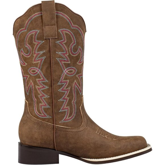 SheSole Western Boots Women's Tan Faux Leather Fashion Square Toe Wide Mid Calf - Picture 4 of 9